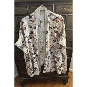 Listicle Ditsy Boho Floral Crochet Lace Open Front Lightweight Kimono Cardigan M